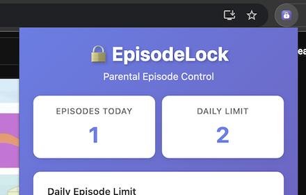 EpisodeLock settings panel showing episode allowance based on runtime and parental PIN controls